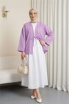 Önü Bağcıklı Poplin Kimono -Lila-Kimono&Kaftan-253-13051-R42
