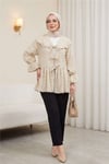 Önü Bağcıklı Tüylü Dokulu Clip Jakar Kimono -Bej-Kimono & Kaftan-398-44024-R56