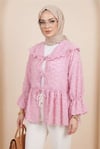 Önü Bağcıklı Tüylü Dokulu Clip Jakar Kimono -Pembe-Kimono & Kaftan-398-44024-R20
