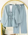 Önü Bağlamalı Cepli Pantolonlu Kot Kimono Takım   -Açık Mavi-Takım-417-17782-R25
