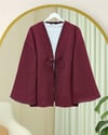 Önü Bağlamalı Deri Detaylı Salaş Kimono  -Bordo-Kimono & Kaftan-253-13091-R04