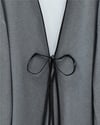 Önü Bağlamalı Deri Detaylı Salaş Kimono  -Gri-Kimono & Kaftan-253-13091-R11