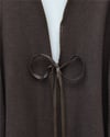 Önü Bağlamalı Deri Detaylı Salaş Kimono  -Toprak-Kimono & Kaftan-253-13091-R55