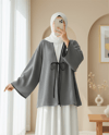 Önü Bağlamalı Deri Detaylı Salaş Kimono  -Gri-Kimono & Kaftan-253-13091-R11