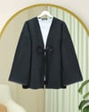 Önü Bağlamalı Deri Detaylı Salaş Kimono  -Antrasit-Kimono & Kaftan-253-13091-R64