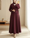 Önü Bağlamalı Etekli Kaşe Kimono Takım -Bordo-Takım-346-3078-R04