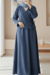Önü Bağlamalı Etekli Kaşe Kimono Takım -İndigo-Takım-346-3078-R21