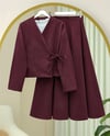 Önü Bağlamalı Etekli Kaşe Kimono Takım -Bordo-Takım-346-3078-R04