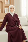 Önü Bağlamalı Etekli Kaşe Kimono Takım -Bordo-Takım-346-3078-R04