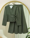 Önü Bağlamalı Etekli Kaşe Kimono Takım -Haki-Takım-346-3078-R05