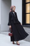 Önü Bağlamalı Fırfırlı İspanyol Kol Etekli Cupra Kimono Takım -Siyah