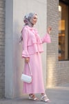 Önü Bağlamalı Fırfırlı İspanyol Kol Etekli Cupra Kimono Takım -Pembe