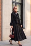 Önü Bağlamalı Fırfırlı İspanyol Kol Etekli Cupra Kimono Takım -Siyah