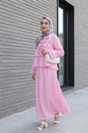 Önü Bağlamalı Fırfırlı İspanyol Kol Etekli Cupra Kimono Takım -Pembe