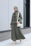 Önü Bağlamalı Fırfırlı İspanyol Kol Etekli Cupra Kimono Takım -Haki