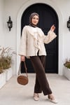 Önü Bağlamalı Fırfırlı Püsküllü Jakar Kimono  -Taş rengi