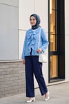 Önü Bağlamalı Fırfırlı Püsküllü Jakar Kimono  -Açık Mavi