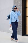Önü Bağlamalı Fırfırlı Püsküllü Jakar Kimono  -Açık Mavi
