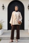 Önü Bağlamalı Fırfırlı Püsküllü Jakar Kimono  -Taş rengi