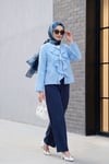 Önü Bağlamalı Fırfırlı Püsküllü Jakar Kimono  -Açık Mavi