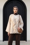 Önü Bağlamalı Fırfırlı Püsküllü Jakar Kimono  -Taş rengi
