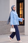Önü Bağlamalı Fırfırlı Püsküllü Jakar Kimono  -Açık Mavi