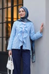 Önü Bağlamalı Fırfırlı Püsküllü Jakar Kimono  -Açık Mavi