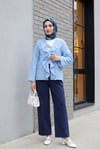 Önü Bağlamalı Fırfırlı Püsküllü Jakar Kimono  -Açık Mavi