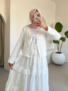 Önü Bağlamalı Fistolu Etekli Takım -Beyaz-Takım-144-3012-R02