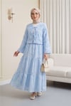 Önü Bağlamalı Kabartma Çiçek Nakışlı Eteği Astarlı Keten Kimono Takım  -Bebe Mavi-Takım-349-8089-R32