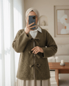 Önü Bağlamalı Kırçıllı Kaşe Ceket  -Açık Kahve-Ceket-349-6065-R76