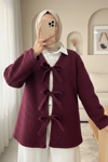 Önü Bağlamalı Kırçıllı Kaşe Ceket  -Bordo-Ceket-349-6065-R04