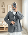 Önü Bağlamalı Kırçıllı Kaşe Ceket  -Gri-Ceket-349-6065-R11