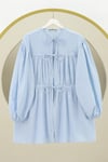 Önü Bağlamalı Kolları Lastikli Gömlek -Bebe Mavi-Gömlek-307-2338-R32