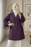 Önü Bağlamalı Kolu Püskül Detaylı Kimono Ceket -Mürdüm-Ceket-307-0004-R09
