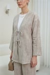 Takım-Önü Bağlamalı Pantolonlu Keten Kimono Takım  -Vizon-398-04014-R23