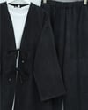 Takım-Önü Bağlamalı Pantolonlu Keten Kimono Takım  -Siyah-398-04014-R01