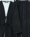 Önü Bağlamalı Pantolonlu Keten Kimono Takım  -Siyah-Takım-398-04014-R01