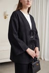 Takım-Önü Bağlamalı Pantolonlu Keten Kimono Takım  -Siyah-398-04014-R01
