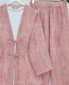 Takım-Önü Bağlamalı Pantolonlu Keten Kimono Takım  -Pudra-398-04014-R06