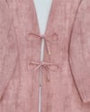 Önü Bağlamalı Pantolonlu Keten Kimono Takım  -Pudra-Takım-398-04014-R06