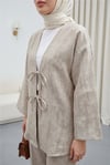 Takım-Önü Bağlamalı Pantolonlu Keten Kimono Takım  -Vizon-398-04014-R23