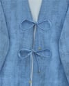 Önü Bağlamalı Pantolonlu Keten Kimono Takım  -Mavi-Takım-398-04014-R31