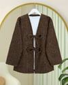 Önü Bağlamalı Sakallı Kimono -Kahve-Kimono & Kaftan-398-55003-R15