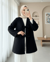 Önü Bağlamalı Sakallı Kimono -Siyah-Kimono & Kaftan-398-55003-R01