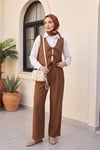 Önü Bağlamalı Yelek Pantolon İkili Takım    -Taba-Takım-346-3069-R12