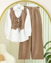 Önü Bağlamalı Yelek Pantolon İkili Takım   -Kahve-Takım-346-3069-R15