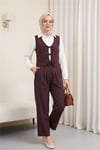 Önü Bağlamalı Yelek Pantolon İkili Takım    -K. Bordo-Takım-346-3069-R52