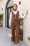 Önü Bağlamalı Yelek Pantolon İkili Takım    -Taba-Takım-346-3069-R12