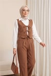 Önü Bağlamalı Yelek Pantolon İkili Takım    -Taba-Takım-346-3069-R12